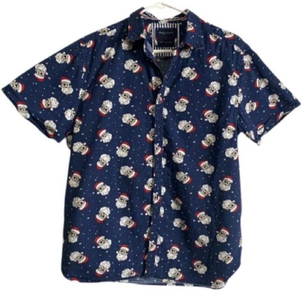 Denim & Flower Ricky Singh Santa Claus Men XL Navy Christmas Shirt Button Up